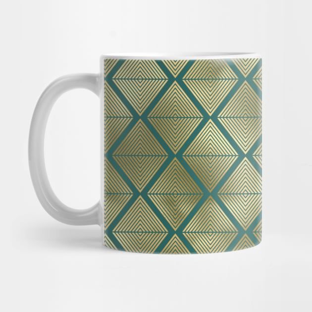 Teal and Gold Vintage Art Deco Lined Diamonds Pattern by podartist